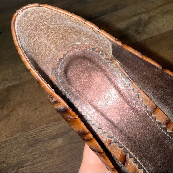 Vintage 90's Y2K Luichiny Leather Heels Texture Curved Stacked Artsy Wedge - Picture 12 of 14